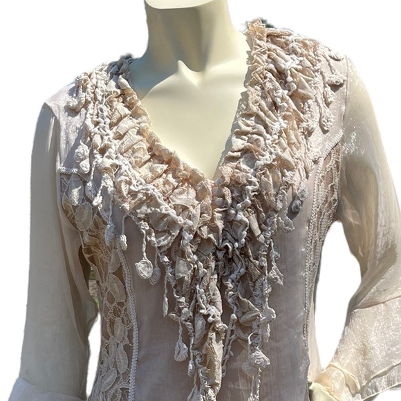 Scully Honey Creek Natural Crochet Lace Top Size S - Picture 5 of 12